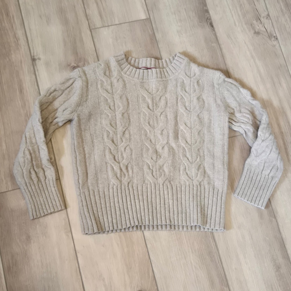 Banana Republic Extra Fine Merino Wool Cable Knit Sweater Oatmeal Beige Medium